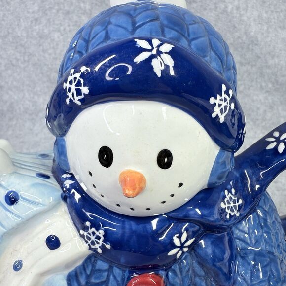 Homespun Holiday Collection Blue Snowman Four Cup Teapot Christmas Holidays - Picture 3 of 14